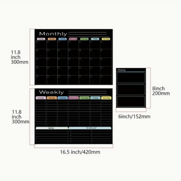 Magnetic Dry Erase Boards Calendar Planner 3 Pack Black with 8 Markers Style 2 - Picture 2 of 4